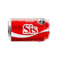 Sponsored gif. A red can of Coca-Cola with the name "Sis" drops into frame, pauses, and then drops out of sight.