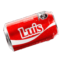 Sponsored gif. A red can of Coca-Cola with the name "Luis" spins horizontally.