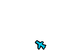Sticker gif. Blue illustrated airplane zooms up and down and over, leaving a blue dashed-line trail that forms a heart.
