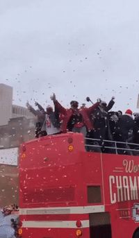 Patrick Mahomes Parties on Bus During Parade