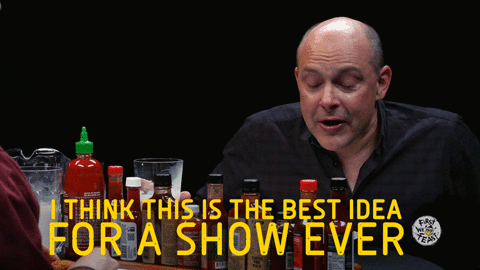 rob corddry hot ones GIF by First We Feast: Hot Ones