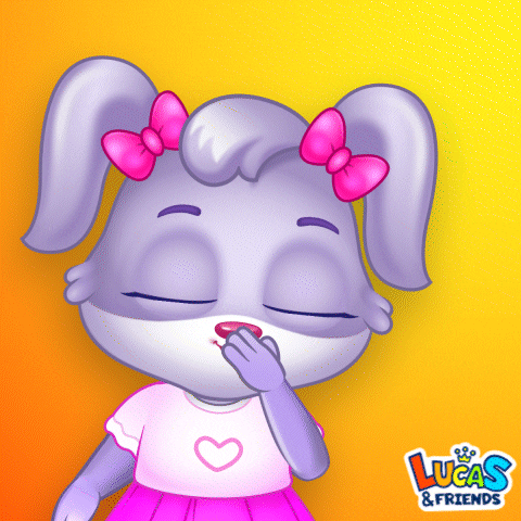 Cartoon gif. Ruby from the TV show "Lucas and Friends" blows a big kiss to us. Ruby is a purple bunny with a pink nose and floppy ears that look like pigtails tied with pink bows.