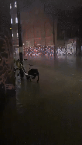 Flooding Swamps Streets at London's Hackney Wick