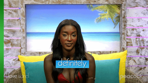 Reality TV gif. Zeta Morrison from Love Island is giving an interview and she nods slowly while looking to the side and says, "Definitely."