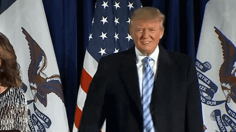 Politics gif. Donald Trump poses with his index finger pointed upward, saying "ooo," which is replayed again zoomed in.