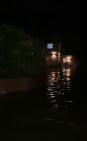 Streets of Village in Northern England Submerged in Floodwater