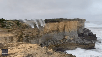Waterfall Defies Gravity Due to Strong Winds at Port Campbell National Park