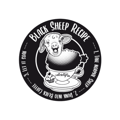 weirdolight happy coffee black black and white Sticker
