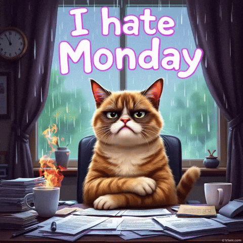 goodvibewishes cat giphycreatortest office monday motivation GIF