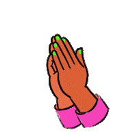 Digital art gif. Two cartoon hands press together in prayer, slowly moving up and down. Text, "Psalms not bombs."