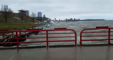 Flood Advisory Issued as Waves Churn Lake Michigan