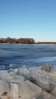 Compacted Ice Breaks Into Chunks as It Floats Down River in Lithuania
