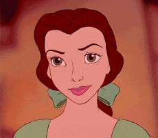 Disney gif. Belle from Beauty and the Beast raises an eyebrow, looking with suspicion.