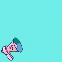 Digital art gif. Illustration of a megaphone, the words "Reject hate, celebrate!" emanating in large, all-caps text from the mouth of the megaphone, everything against a teal background.