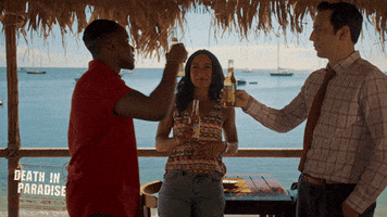 deathinparadiseofficial happy cheers celebrating congratulations GIF