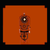 Digital art gif. A retro pixelated video game like machine gun fires a bullet the shoots straight at us. The screen shatters in pixelated blood red.