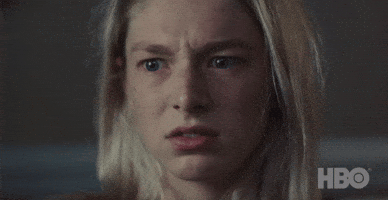 TV gif. Hunter Schafer as Jules on Euphoria appears deeply upset, frowning with glossy eyes and a trembling chin.