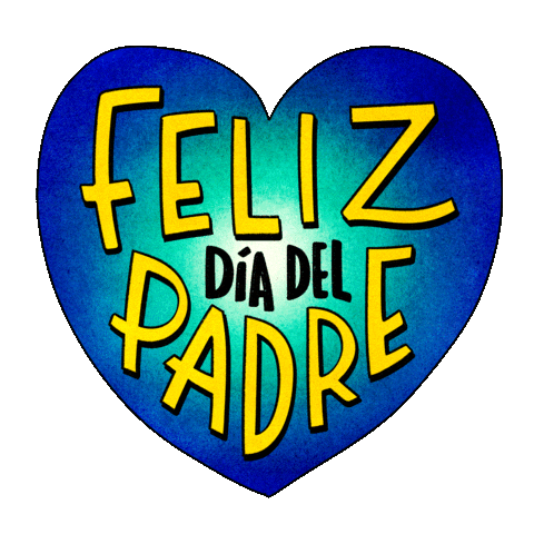 Digital art gif. Throbbing cartoon blue ombre heart with yellow text inside that reads, "Feliz dia del Padre."