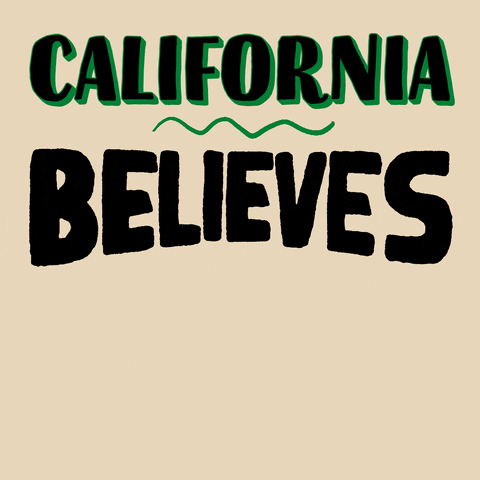 Text gif. Giant black and green letters fill the bisque-white background. Text, "California believes, abortion is, healthcare."