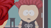 South Park gif. Kyle Broflovski gazes horrifyingly at his reflection after cutting his hair into a faux hawk and wearing a punk rock outfit. He says, "Oh, my god."