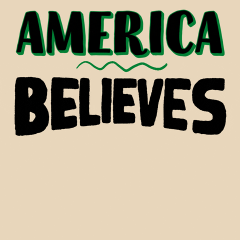 Text gif. Giant black and green letters fill the bisque-white background. Text, "America believes, abortion is, healthcare."