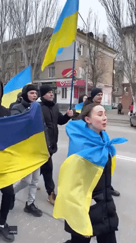 Protesters March in Melitopol Against Russian Occupation