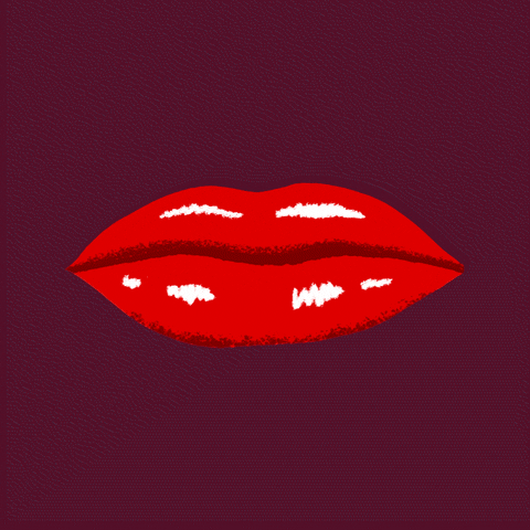 Digital art gif. Red pair of lips open up against a maroon background revealing the message, “Protest is patriotic.”