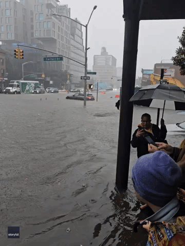 Whirlpool Forms on Brooklyn's 4th Avenue Amid Flash Flooding