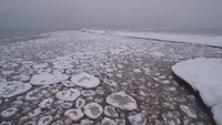 Ice Breaks Against Lake Ontario Shore in New York