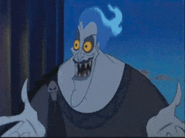Disney gif. Hades from Hercules has his hands out and looks eagerly from side to side.