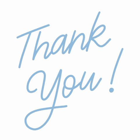 Text gif. The text, "Thank you," is written in cursive on a white background.