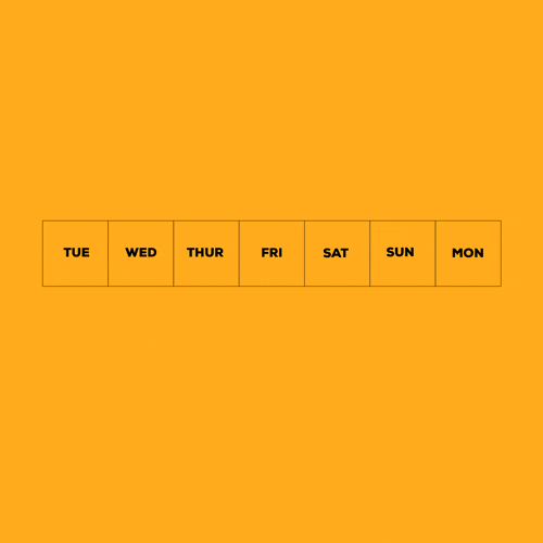 Text gif. The days of the week are laid out in blocks starting with Tuesday. An arrow arcs across the top pointing from Tuesday, over the days of the week, to the following Monday. The text below reads, “Tuesday is the furthest day away from Monday. Conclusion: Tuesday is the best day of the week.”