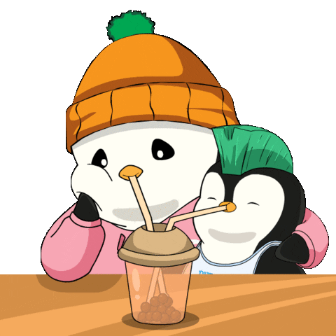 Iced Coffee Drinking Sticker by Pudgy Penguins