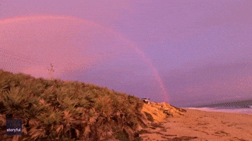 Stunning Sunrise Brings Pink Clouds and Rainbow to Florida Sky