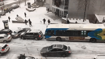 Slow-Mo Pile-up On Montreal's Snowy Streets