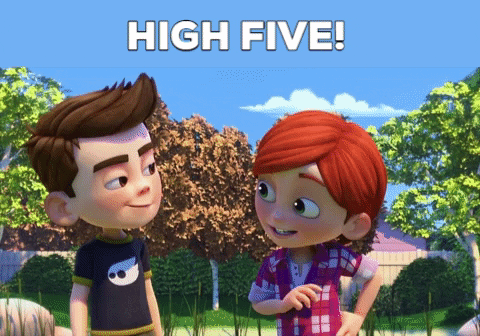 superprod giphygifmaker friends high five pat the dog GIF