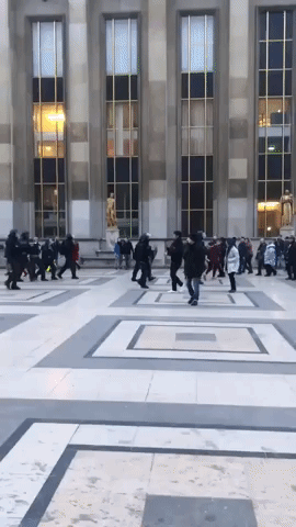 Police Arrest Protester At Trocadéro as Tourists Watch