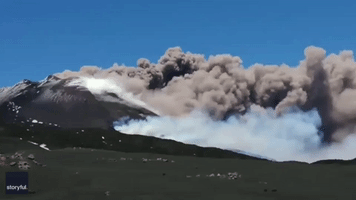Smoke Billows From Mount Etna in Italy
