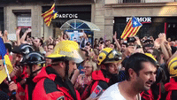 Barcelona Firefighters Cheered During Huge Independence Rally in Plaça Universitat