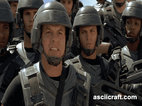 Starship Troopers cast scene