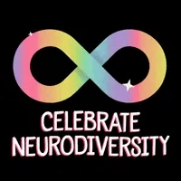 Digital art gif. Below a flashing rainbow infinity sign, text reads, 