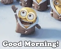 Despicable Me gif. A parka-clad minion in the snow enthusiastically waves hello. Text, 