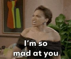 TV gif. Tisha Campbell as Gina in Martin. She looks extremely disappointed and angry as she points at someone and says, "I'm so mad at you, I could kill you."