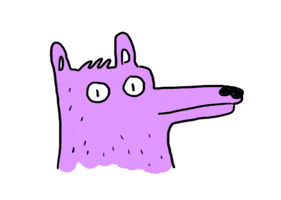 Illustrated gif. A purple wolf with a tense face grinds his teeth as if to say, “yikes.”