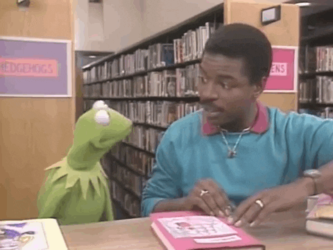 Kermit the frog talking to LeVar Burton