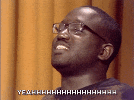 TV gif. Hannibal Buress on the Eric Andre Show. His eyes are closed in rapture and his head is leaning back as he says, "Yeeeaaaaaaah."