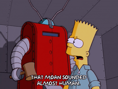 bart simpson questioning machine learning consciousness through a robot
