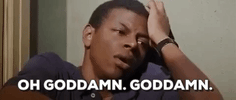 Movie gif. Disappointed and upset Phil LaMarr as Marvin in Pulp Fiction leans against the wall and says, “Oh goddamn. Goddamn.”