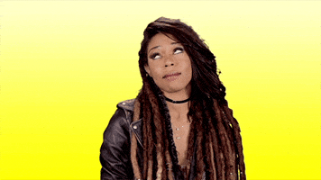 Video gif. Woman rolls her eyes, tilts her head, and shrugs her shoulders.