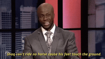 kevin hart shaq cant ride no horse cause his feet touch the ground GIF by Saturday Night Live